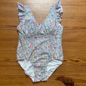 NWT Serendipity white floral ruffle cap sleeve cheeky one piece swimsuit SIZE XL